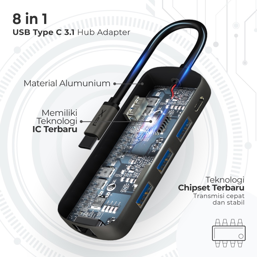 USB Type C Hub Converter to HDMI USB LAN Micro SD 8 in 1 PX UCH80B