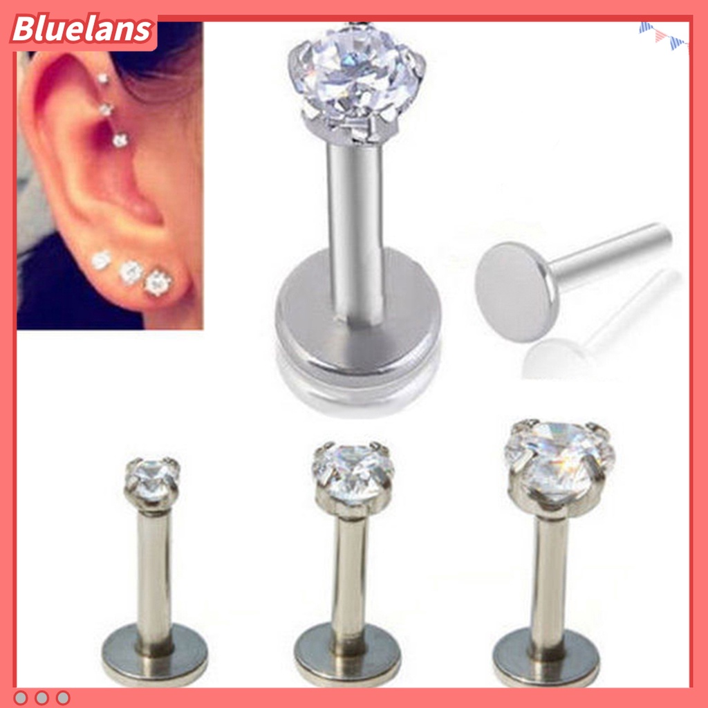 1 Pc Anting Tindik Hidung Bibir 16G Aksen Berlian Imitasi Untuk Unisex