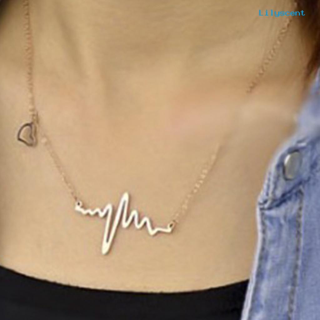 Kalung Desain Detak Jantung Rhythm Bahan Alloy Untuk Wanita