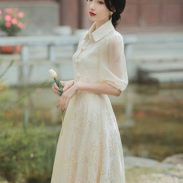 2021 summer suit fairy improved cheongsam 2021 new young suspender lace dress two