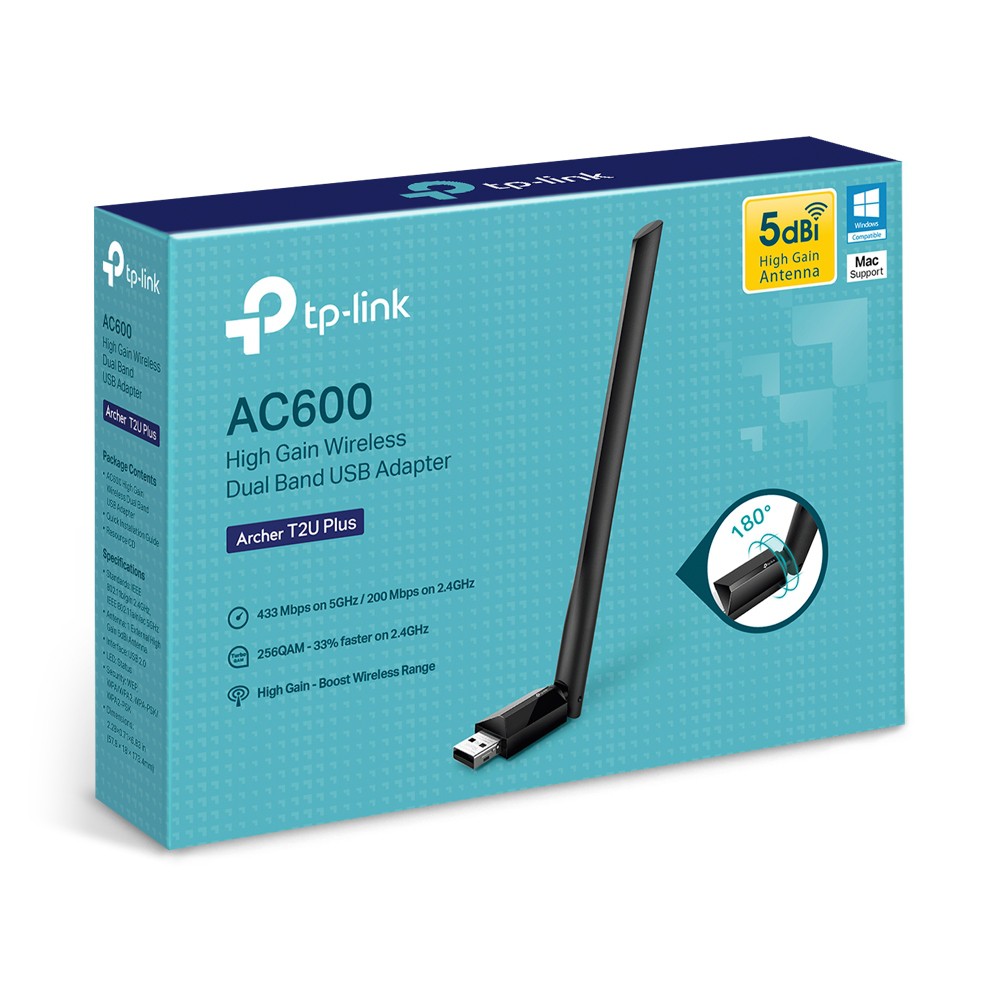 TP-Link Adapter Archer T2U Plus AC600 High Gain Wireless Dual-Band USB