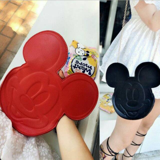 Tas anak cewek perempuan remaja wanita mickey mouse red black kid import sling mini bag