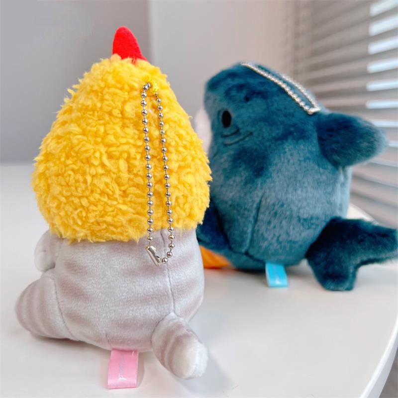 14cm Cute Tempura Fried Shrimp Shark Animal Cat Plush Doll Backpack Pendant Decoration