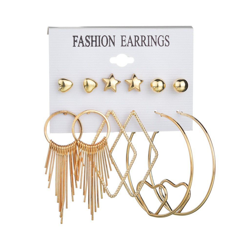 Anting Set Korea 6 Pasang Anting Tusuk Hoops dan Rumbai Dalika