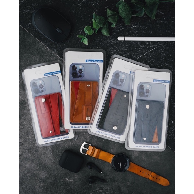 CARD HOLDER FINGER GRIP LEATHER MATERIAL FOR ALL SMARTPHONE