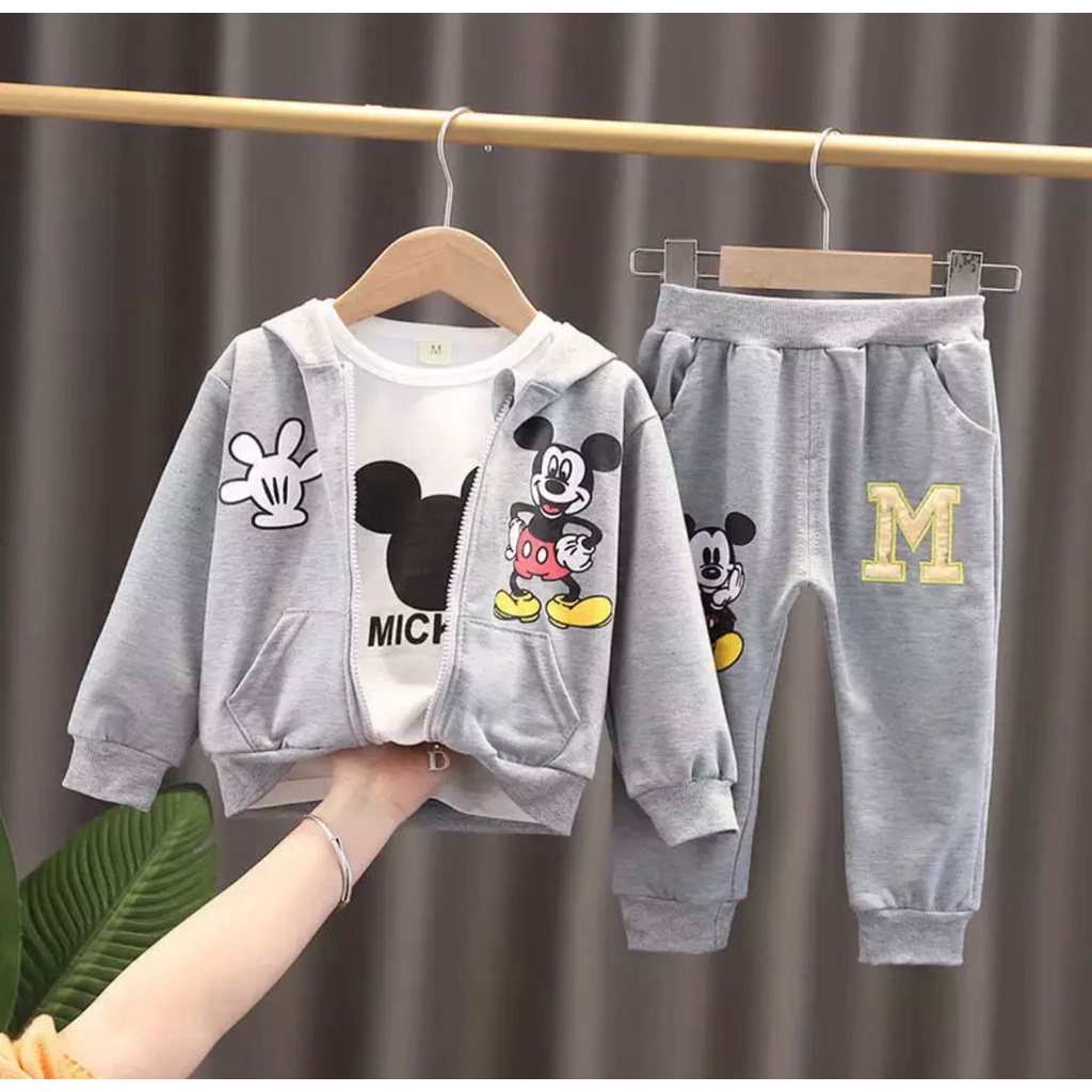 PROMO SETELAN 3 IN 1 HOODIE ANAK 1-5 TAHUN SETELAN MIKI MOUSE HOODIE ANAK LAKI LAKI DAN PEREMPUAN