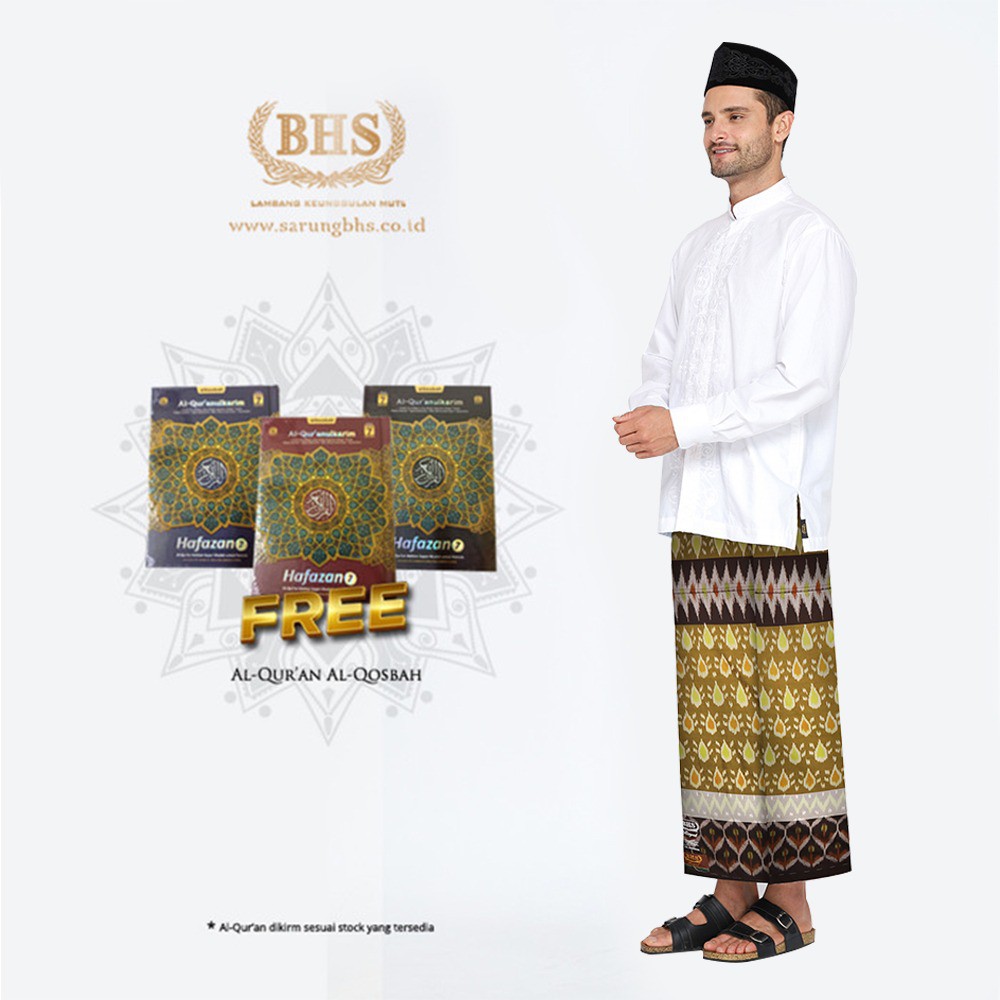 Sarung BHS Royal Gold Motif Ikat Border Dua Warna Hijau Olive