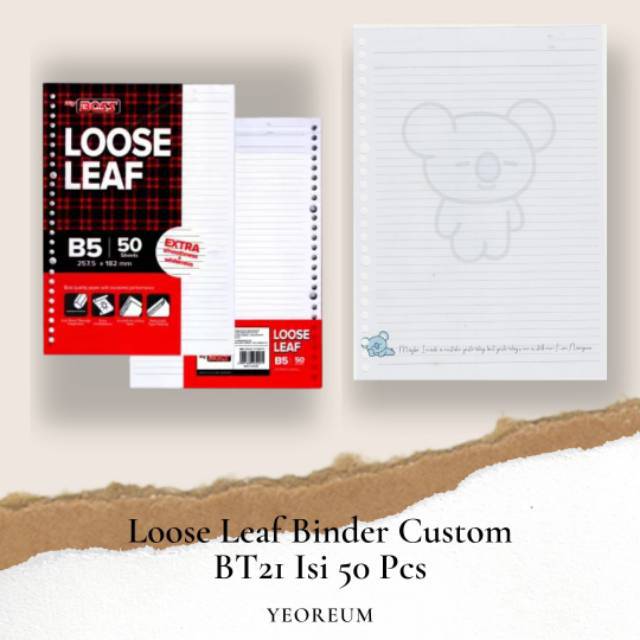 

Ukuran B5 Kertas Loose Leaf Custom BT21 OT7 One Side