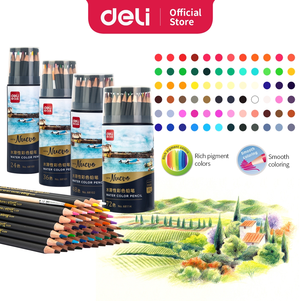 Deli pensil warna profesional water color 24/36/48/72 warna, nyaman digenggam 681X0-48 Warna - 68102