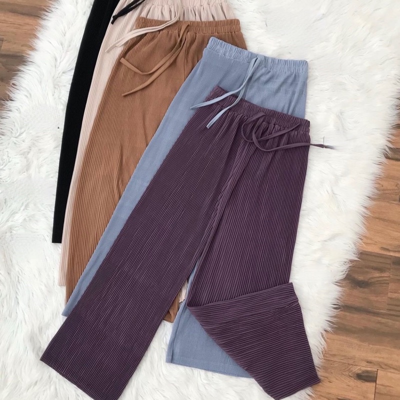 [ 𝐂𝐫𝐨𝐜𝐮𝐬 ] Summer Highwaist Kulot Plisket lidi Ribbon Pleated Cullotes Celana Bawahan Wanita-2