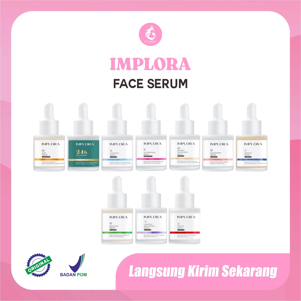 IMPLORA FACE SERUM , LUMINOUS Serum/ MIDNIGHT Serum/ ACNE Serum/ PEELING SERUM (BPOM) (GROSIR)