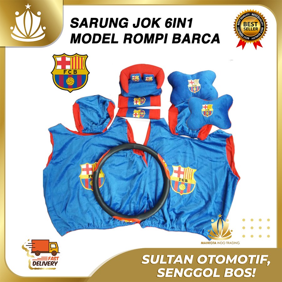 Sarung Jok Mobil Universal 6 in 1 / Bantal Mobil / Car Set Mobil FC Barcelona / Barca 6in1