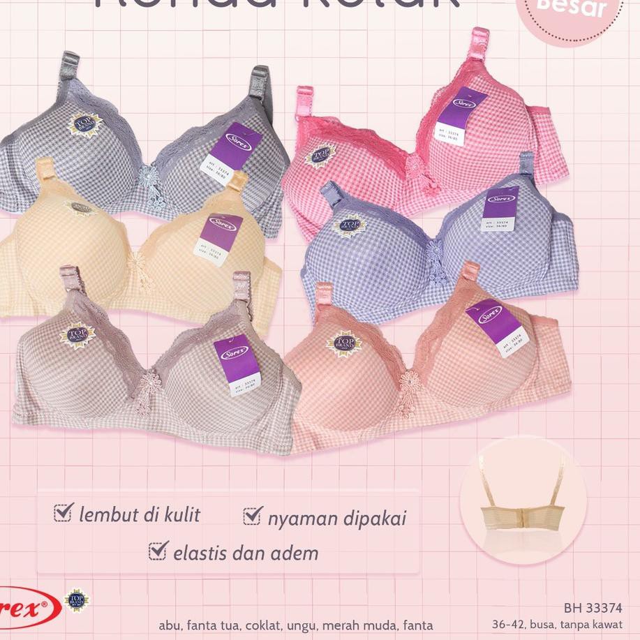 $Grosir SOREX Motif Renda Kotak Bra - BH Sorex Busa tanpa Kawat Cup Besar 33374 - Laku Keras