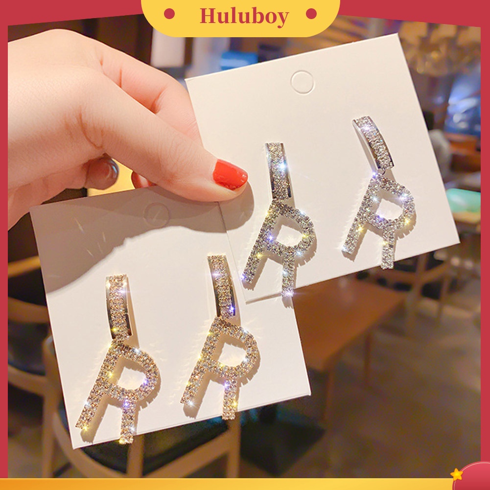 Hu Hu Hu Hu Hu Alat Bantu Pasang Kacamata♡ Anting Tusuk Gantung Wanita Desain Huruf H R Hias Berlian Imitasi Untuk Pestahadiah