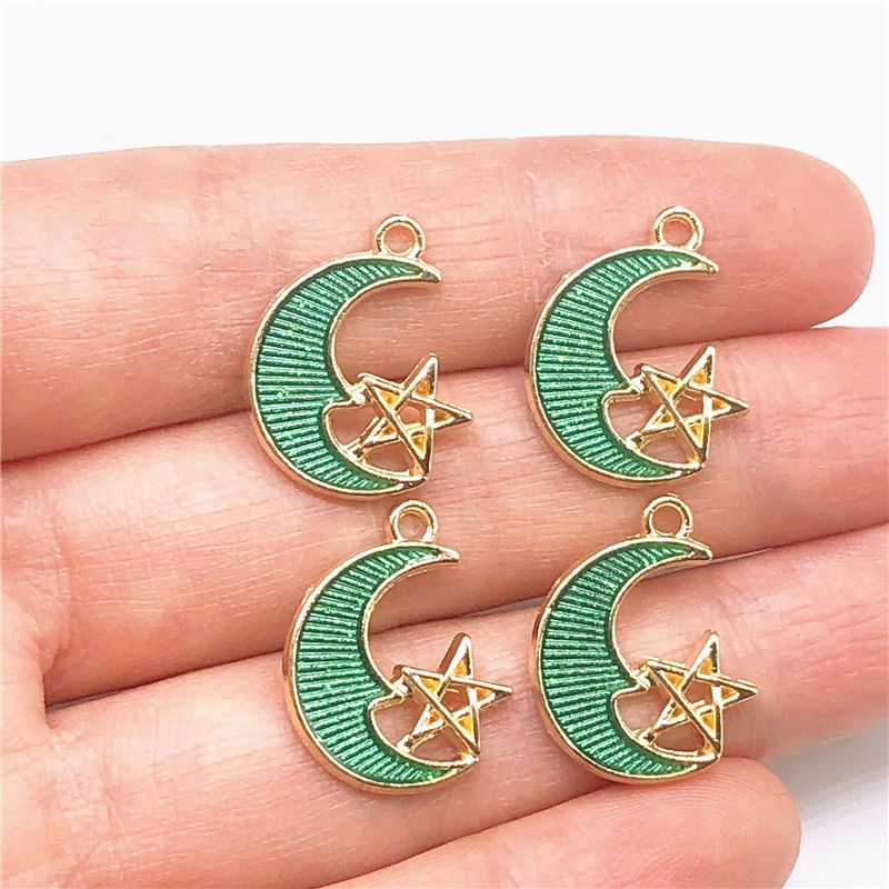 4pcs Liontin Gelang Anting Bentuk Bulan Bintang Bahan Alloy Charms