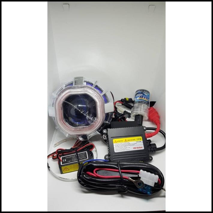 Lampu Hid Projector 3.5 Inch Blue Lens Kotak Garansi Projie Angeleyes