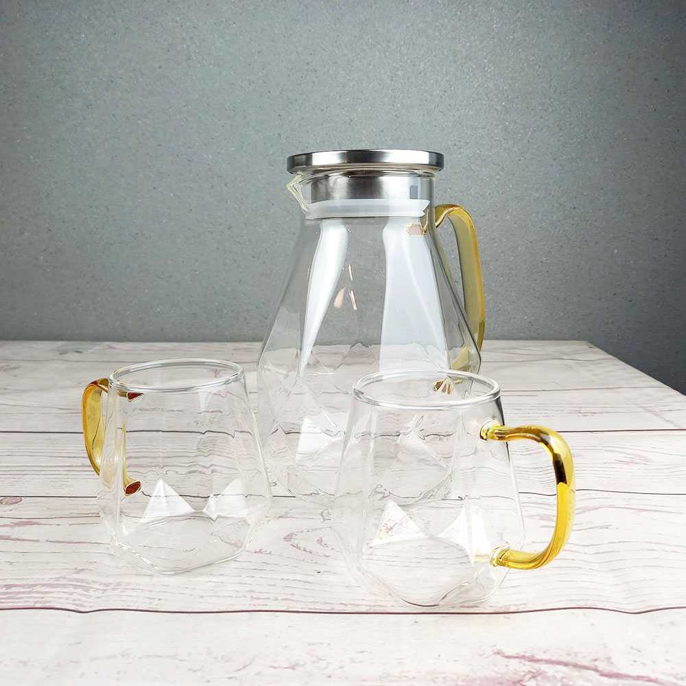 Cangkir set Teko aesthetic Kaca Diamond