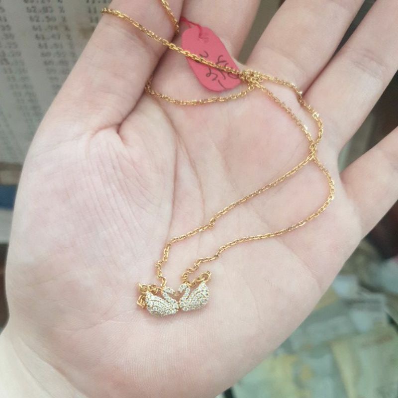 Kalung koye angsa putih white swan hwt permata putih emas asli 375 8k