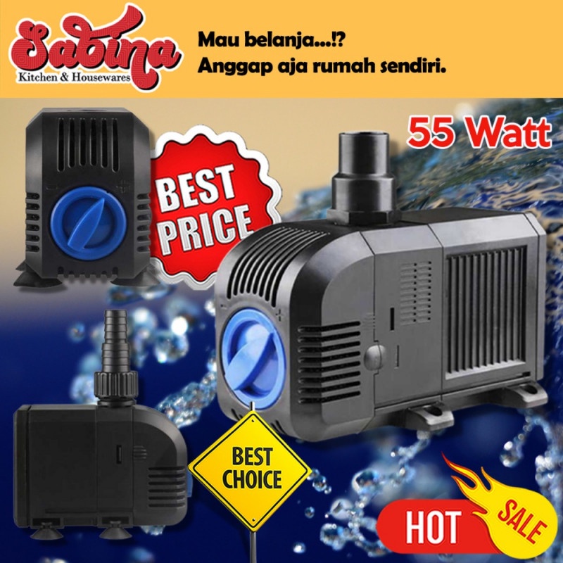 Pompa Air Aquarium Ikan Quiet Submersible Pump 55W Waterproof