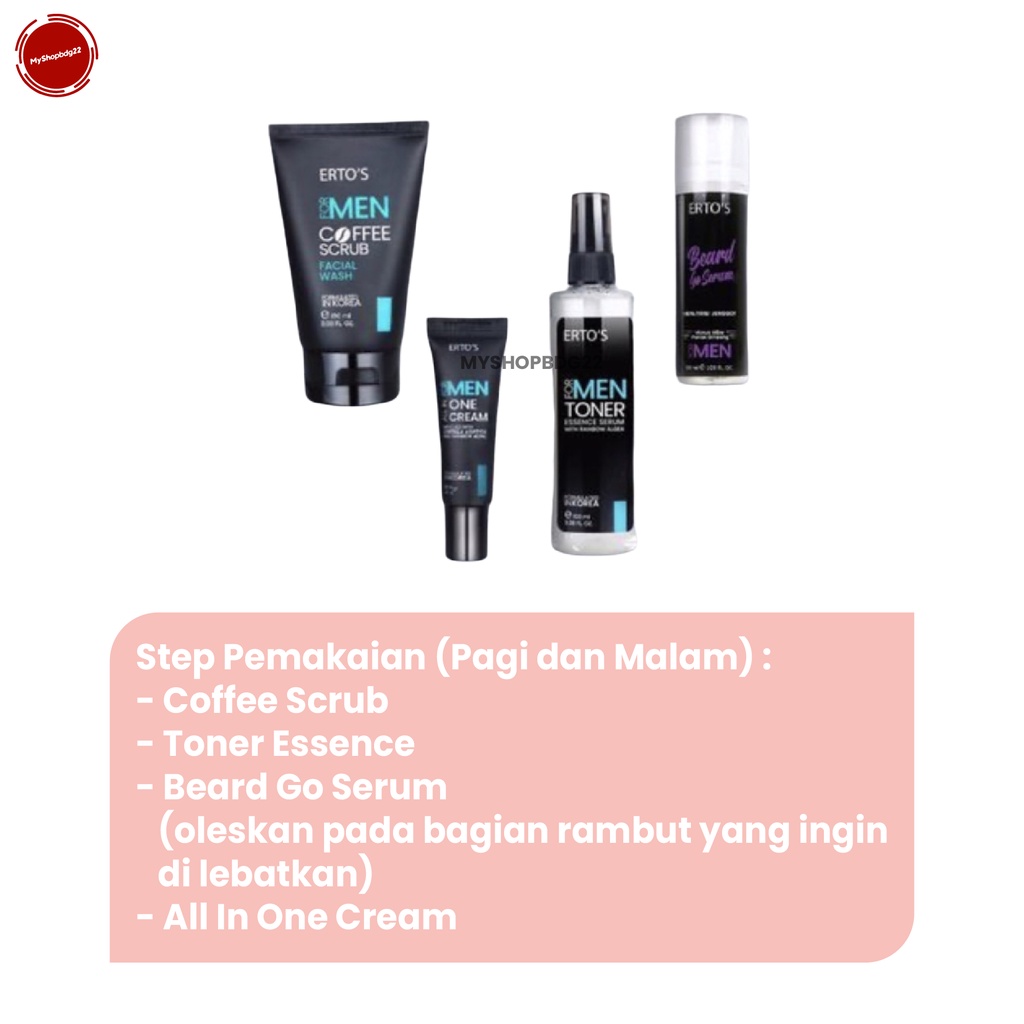 ERTOS MEN SERIES / COFFE SCRUB / ESSENCE TONER /SERUM PENUMBUH JENGGOT