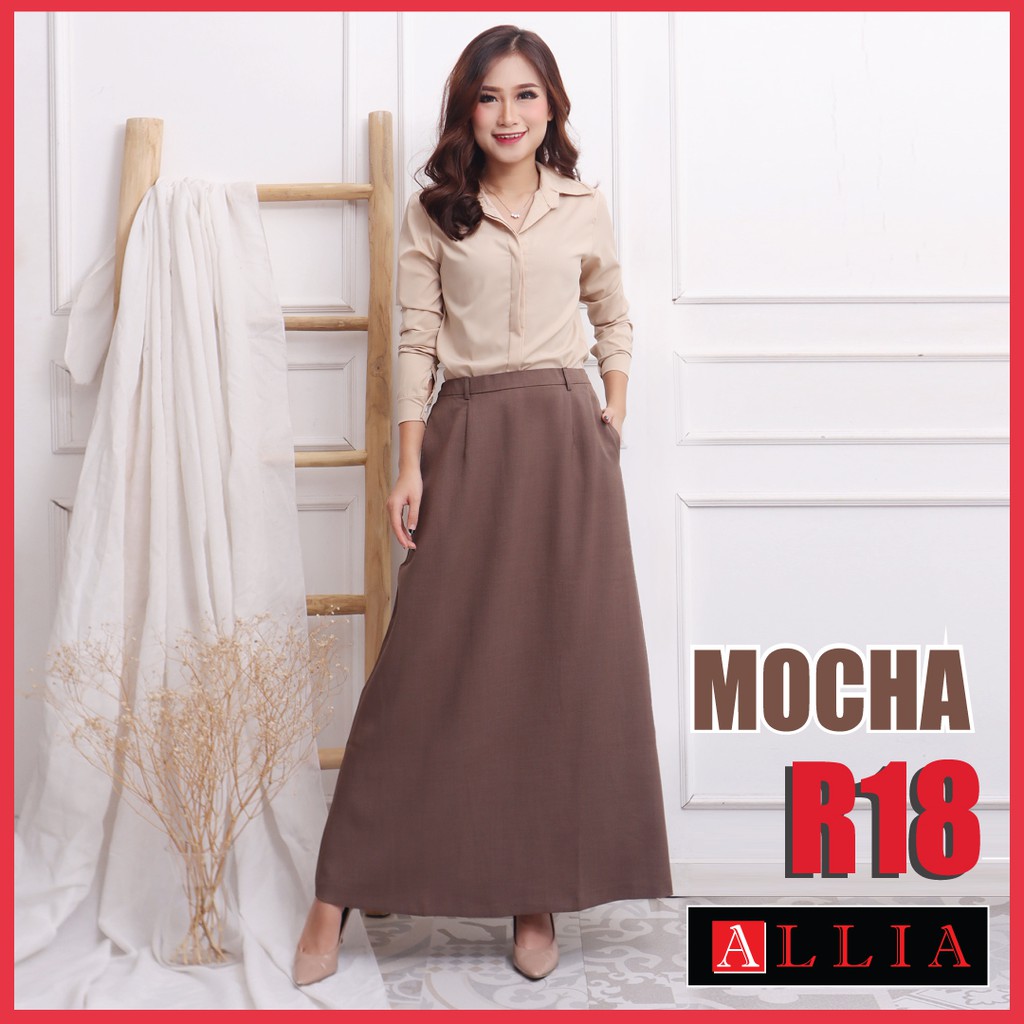 Rok A Line / R18 Mocha / Rok bahan panjang / Rok panjang wanita