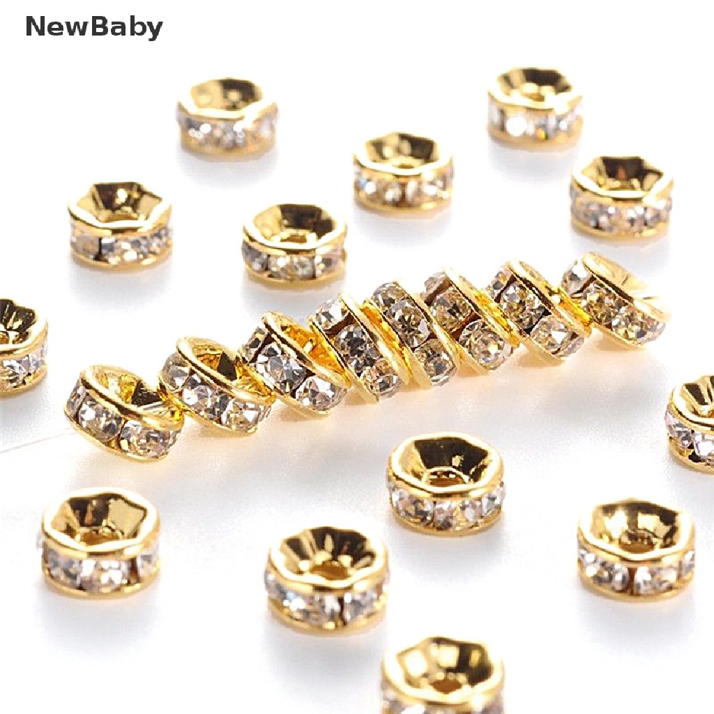 NewBaby 100pcs Silver Gold Crystal Rhinestone Rondelle Spacer Beads DIY 6mm 8mm New  ID