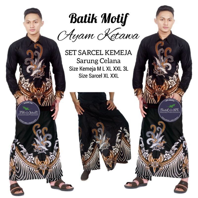 SET SARCEL SETELAN SARUNG CELANA BATIK READY JUMBO LP 130CM MOTIF NAGA MEGA DAN AYAM KETAWA