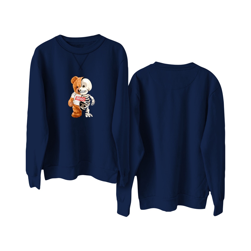 Sweater Crewneck BRIGO Sablon DTF Fleece Cotton || BRIGO Basic Sweatshirt Beruang 2muka M-XXL (Pria &amp; Wanita) Free stiker&amp;Gantungan Kunci
