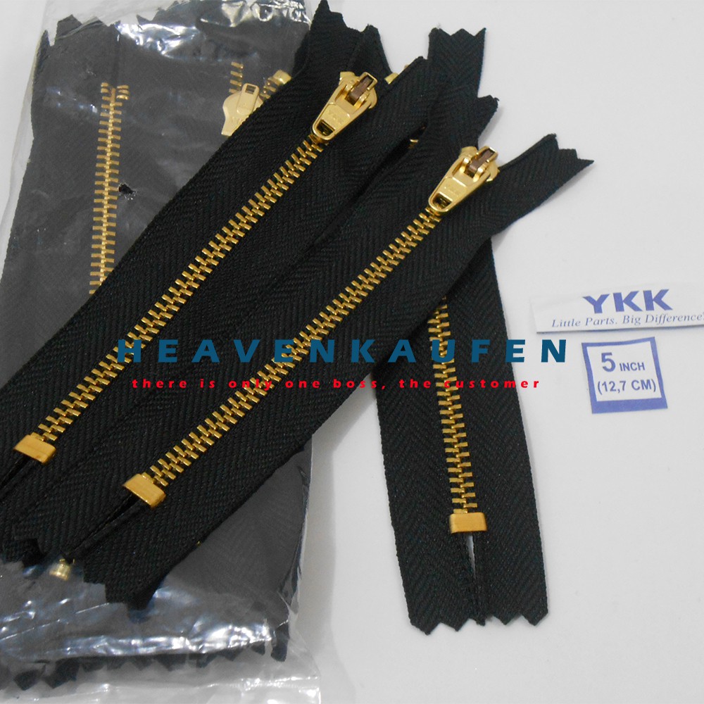 Resleting Jeans YKK 5 inch/12,7 cm Hitam-Gold