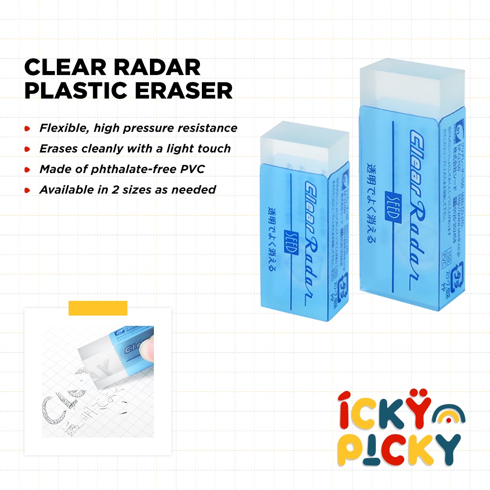 

[ickypicky] SEED Penghapus Pensil Plastik Warna Transparan EP-CL100 EP-CL150 | Clear Radar Plastic Eraser