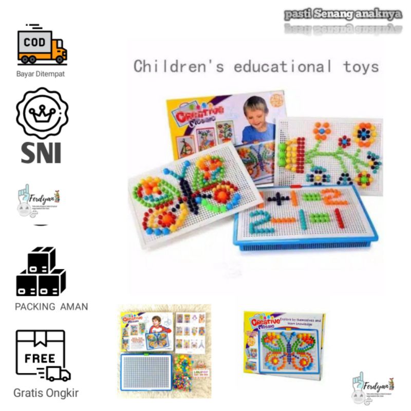 Mainan anak Creative Mosaic - Lego Papan Paku Jamur - Paku Jamur Mainan Anak perempuan Mainan anak L