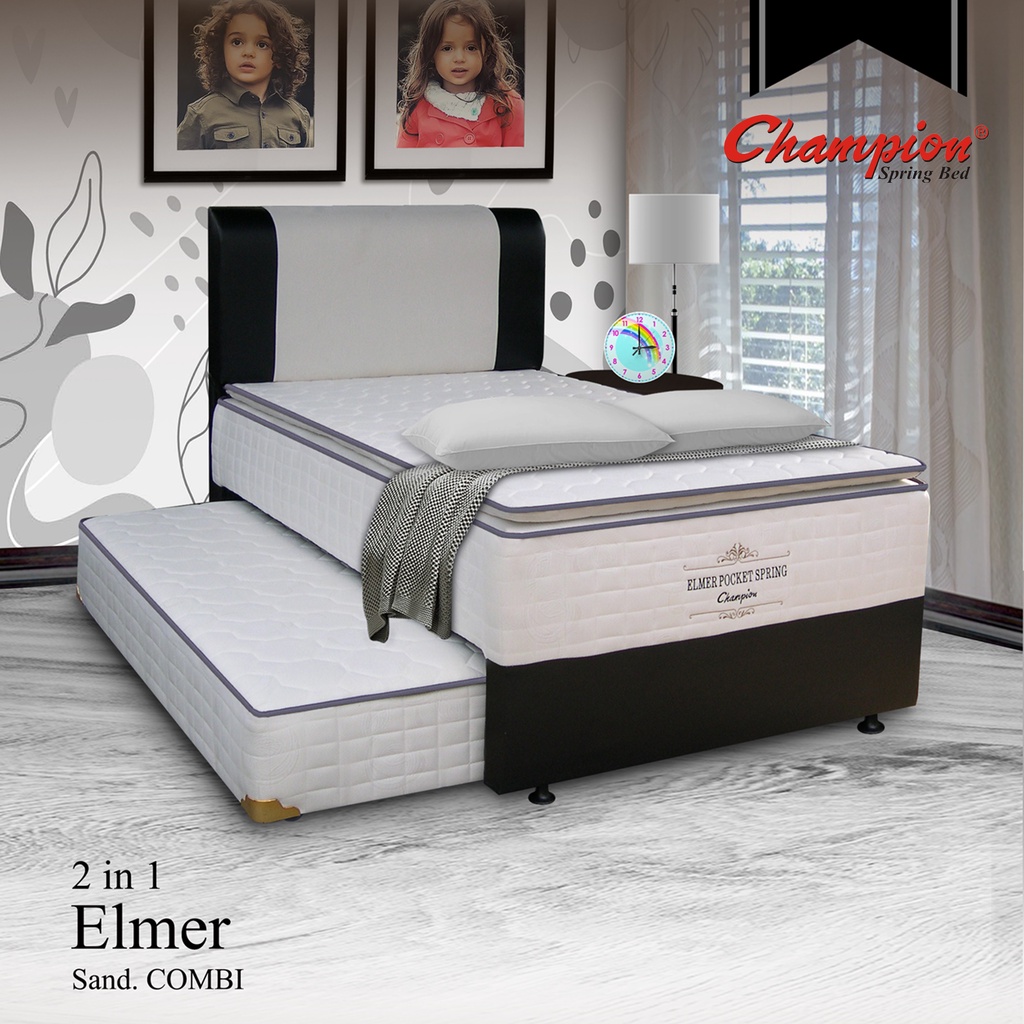 [ FULL SET ] Kasur Springbed CHAMPION 2 in 1 ELMER Pocket Spring Pillowtop - Kasur Spring Bed Fullse