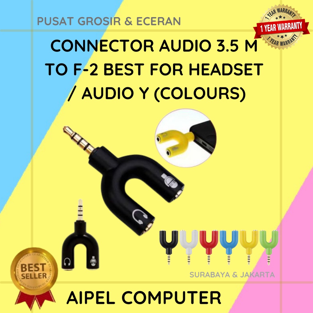 AUDIOY | CONNECTOR AUDIO 3.5 MALE TO FEMALE-2 BEST FOR HEADSET / AUDIO Y (COLOURS)