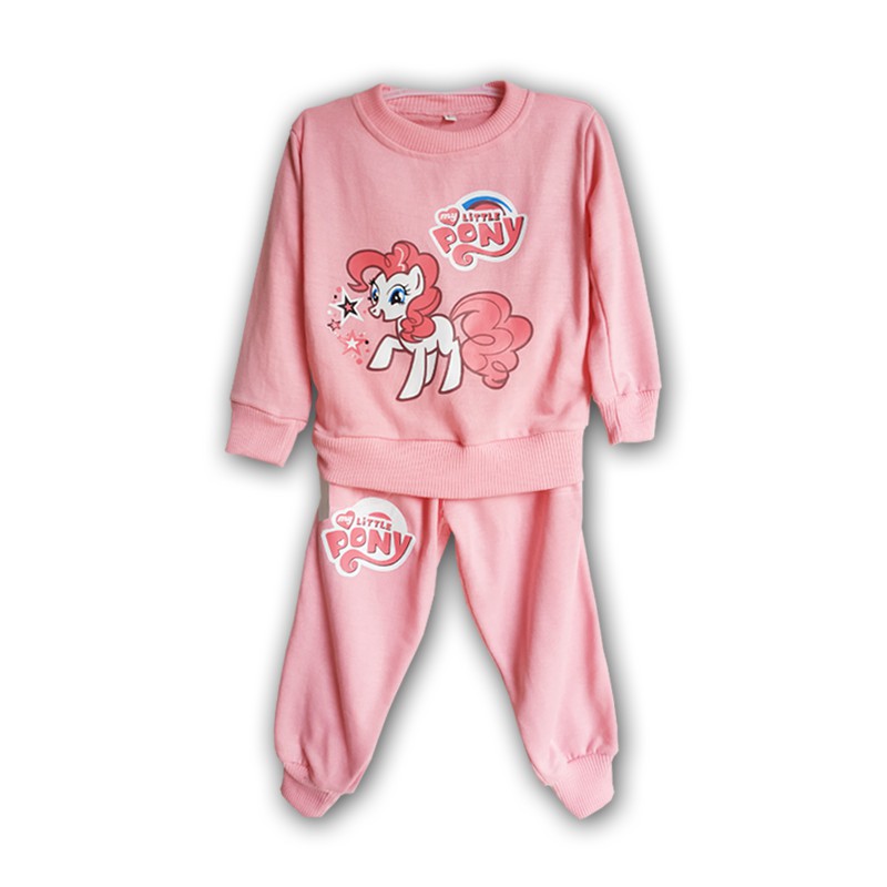 Baju Little Pony Setelan Jogger Sweater Training Anak Pink Umur 2 3 4 5 6 Tahun