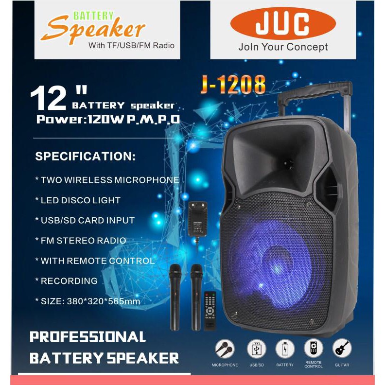JUC -J1208 Speaker Portable Meeting 12INCH- FREE MIC Wireles (Suara mantap)