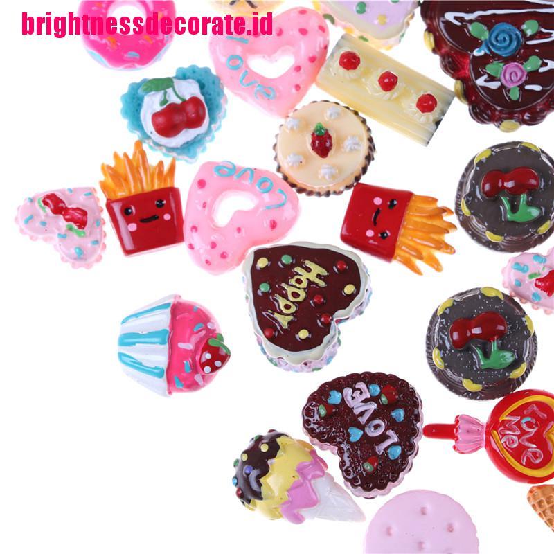 Brightid 10pcs / Set Mainan Miniatur Kue / Biskuit / Donat Untuk Dekorasi Rumah Boneka / Pretend Play