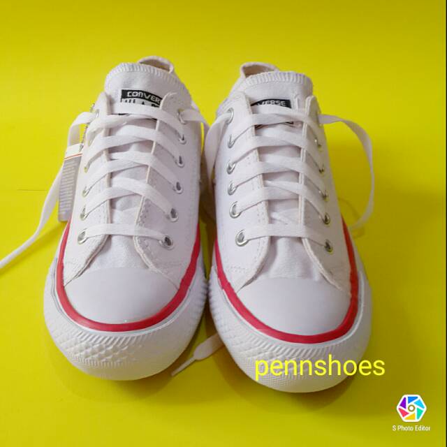 Sepatu CONVERSE Allstar Chuck Taylor White / Putih List merah