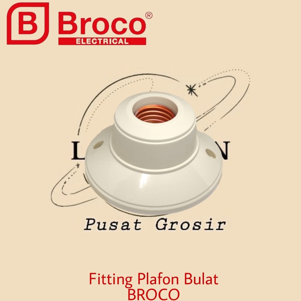 Fiting Plafon Bulat Broco~Fiting Lampu Plafon Bulat Broco~BULAT~E27~Broco~1212~CREAM~SNI