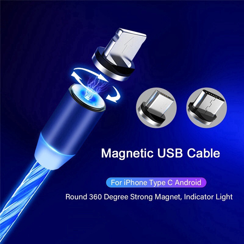 KABEL DATA 3IN 1 LED MAGNET /KABEL DATA LAMPU MAGNETIK MICRO USB /TYPE C