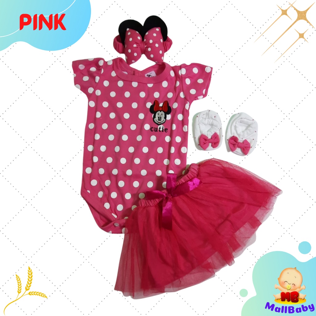 Baju Bayi Perempuan 3 6 9 12 Bulan Setelan Jumper Set Bandana Sepatu Bayi Minnie