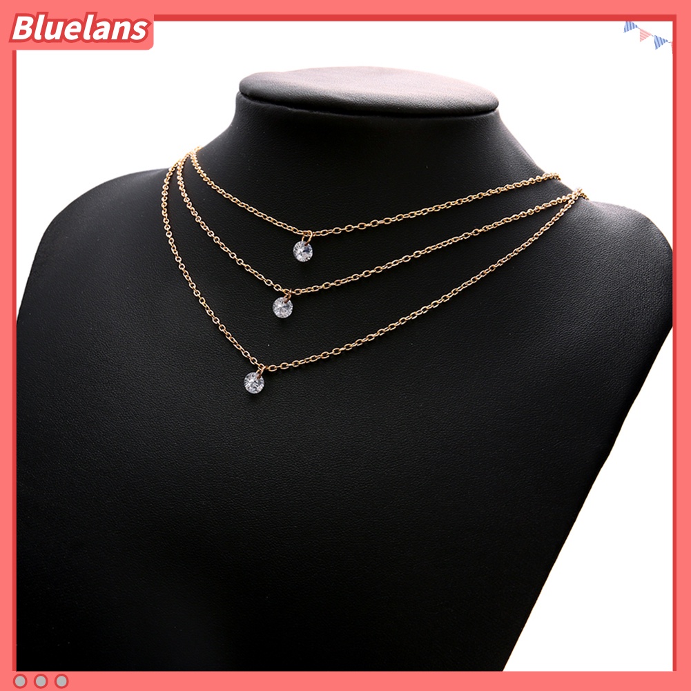 Bluelans Multi-layer Fashion Party Date Jewelry Women Three Rhinestones Choker Necklace