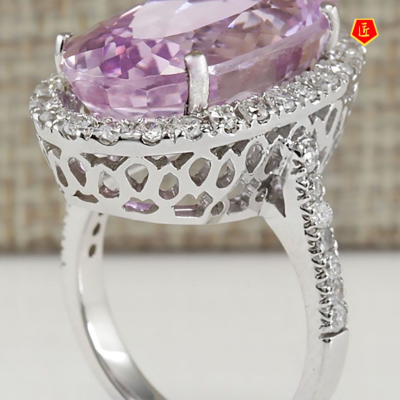 [Ready Stock]Luxury Inlaid Amethyst Moissanite Ring Female Creative