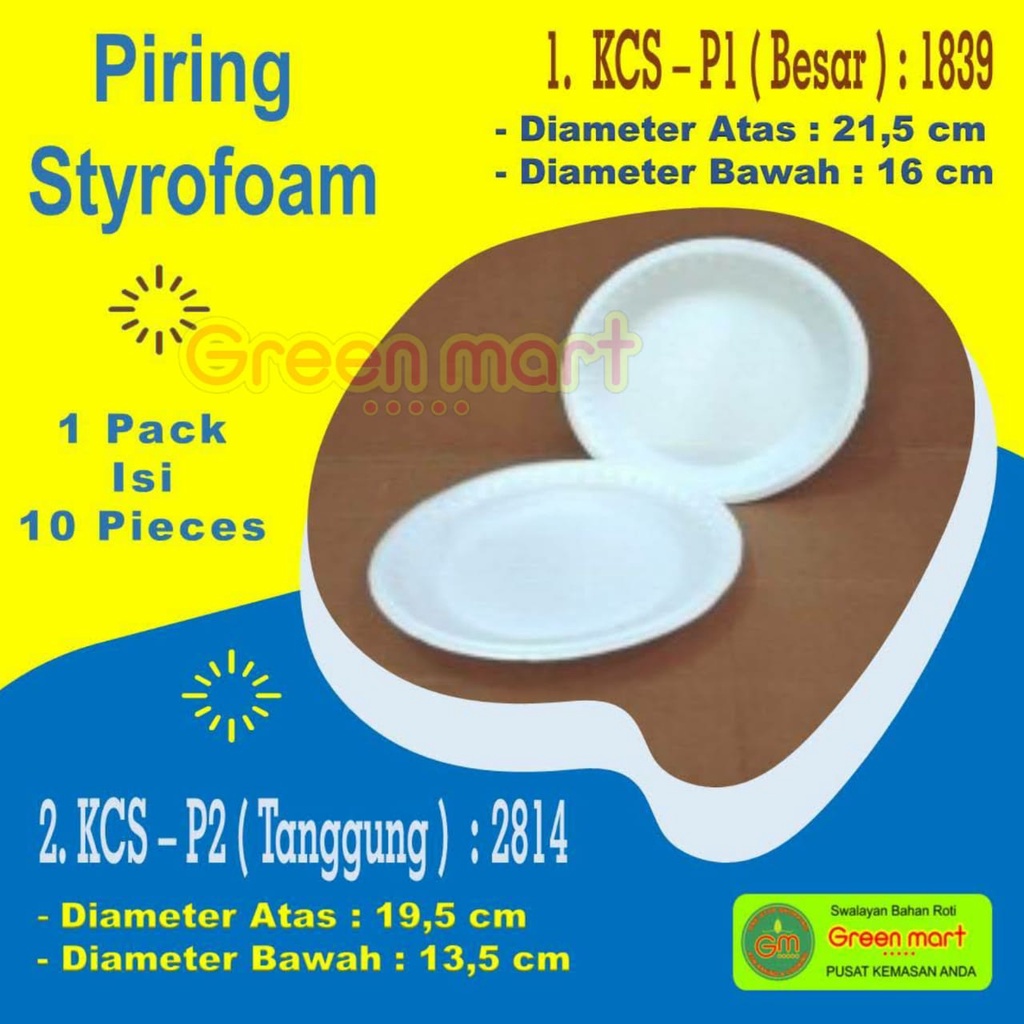 Piring Styrofoam Gabus KCS P2 Bulat Tanggung Piring Makan Sekali Pakai 1 pack Isi 10 Pieces. 2814