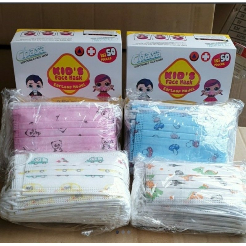 Masker Kid 3 ply 1 bos isi 50 pcs / Masker Anak 3 Ply motif