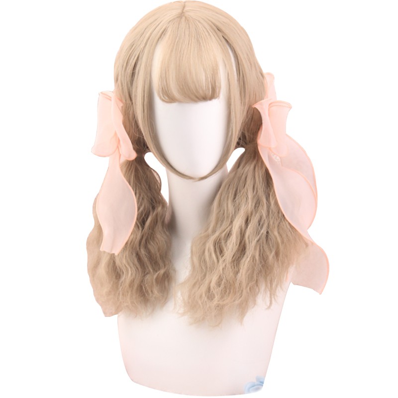 LOL-143 wig rambut palsu daily lolita korea kpop cosplay mermaid wave blonde