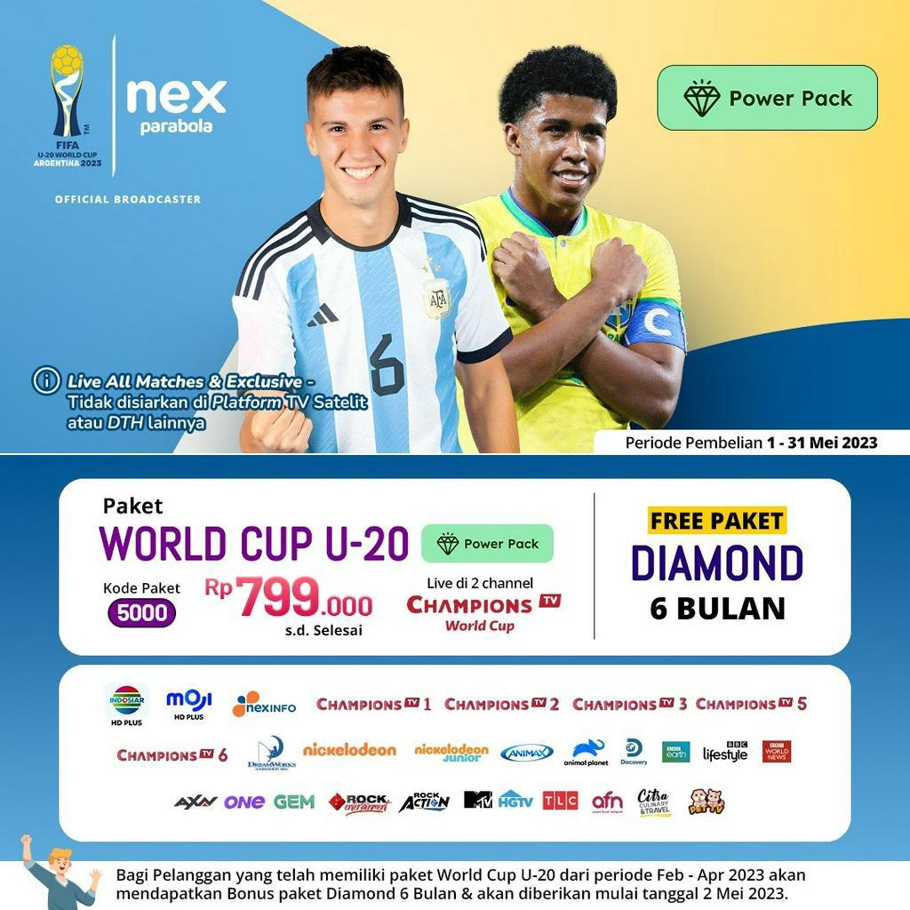 Dekoder Paket Nex Parabola World Cup U-20 2023 Piala Dunia World Cup U20 (Hanya Paket Piala Dunia saja)