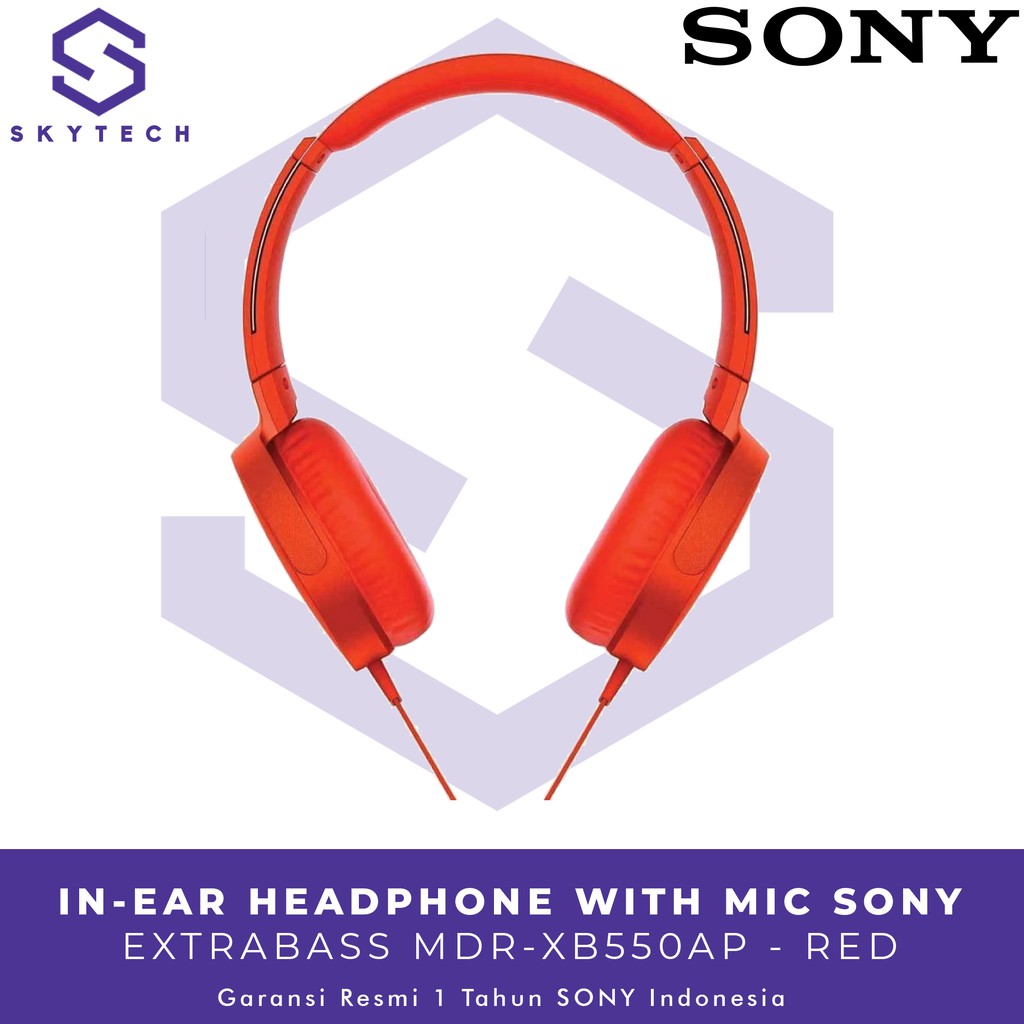 HEADSET SONY MDR XB550AP WITH MIC RED ORIGINAL GARANSI RESMI