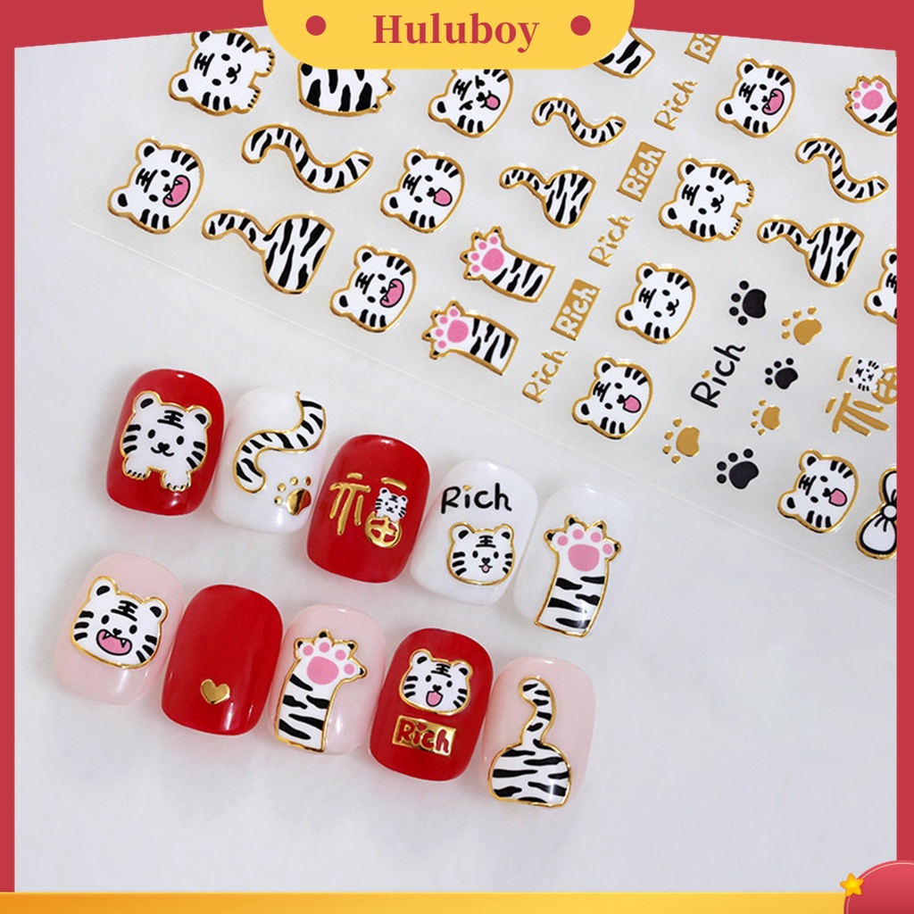 Huluboy Huluboy♡ Stiker Kuku Motif Kucing Keberuntungan Bahan Kertas Untuk Wanita