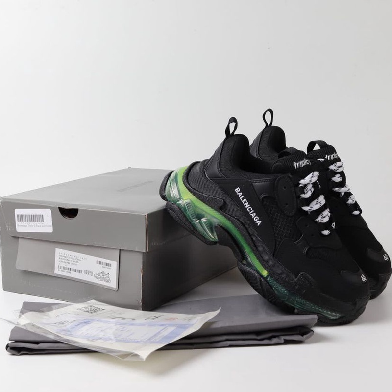 SEPATU BALENCIAGA TRIPLE S BLACK GREEN PREMIUM MIRROR BNIB VIETNAM IMPORT SNEAKERS PRIA KEREN CASUAL