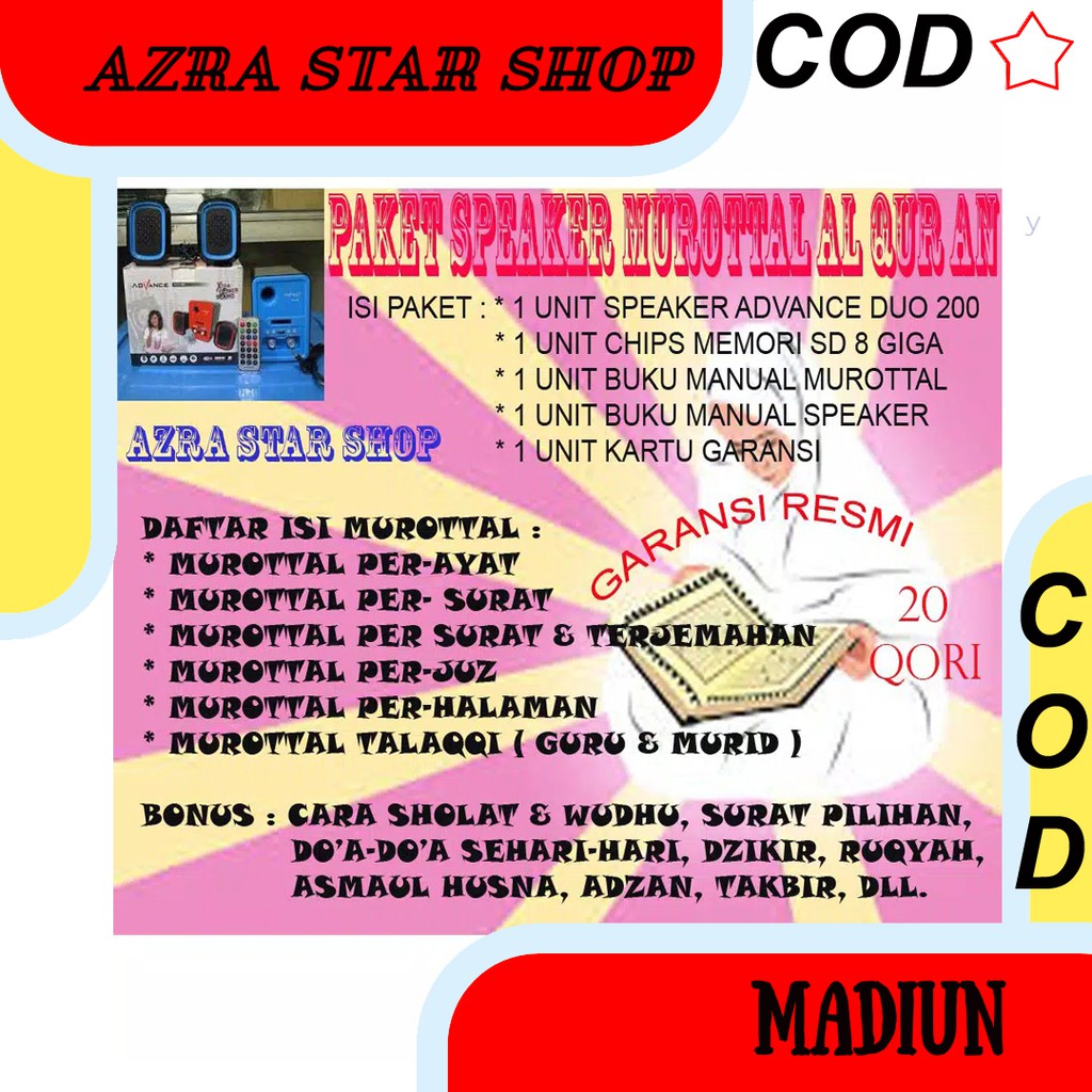 DUO 200 SUBWOOFER - SPEAKER MUROTTAL AL QURAN + SD CARD 8 GIGA + PANDUAN MUROTTAL